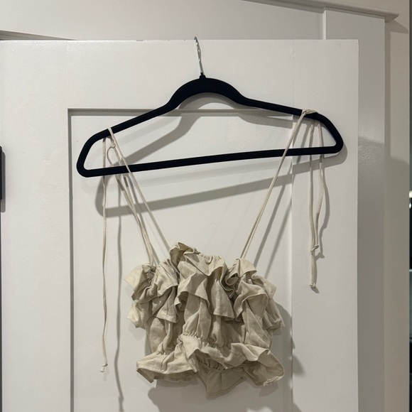 Reformation Tops - Reformation Cream Ruffle Tie-Shoulder Crop Top